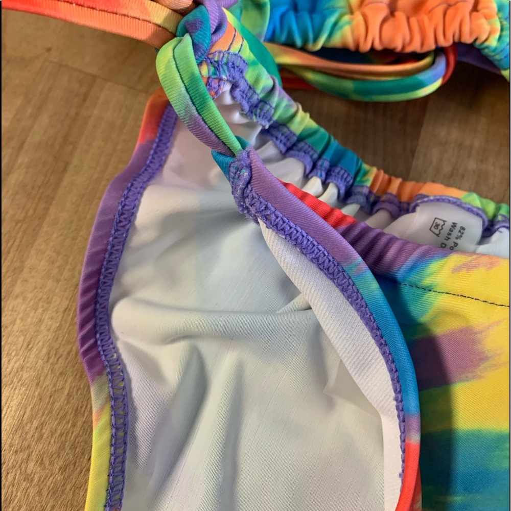 Multicolor Blue Yellow Halter Lined Brazilian Bikini New - Picture 10 of 13